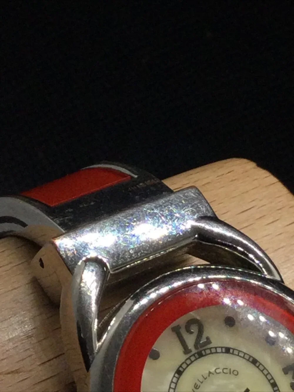 Vellaccio Ladies Quartz Watch 6” Open Cuff Metal Band Mop Dial 27mm Case
